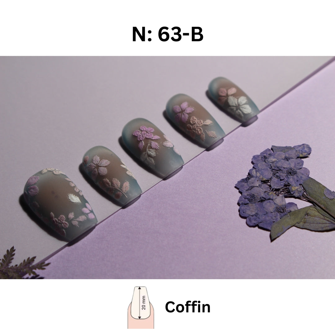 N: 63 - Blooming Coffin Nails | Press-On Nails by COCO NAIL 999