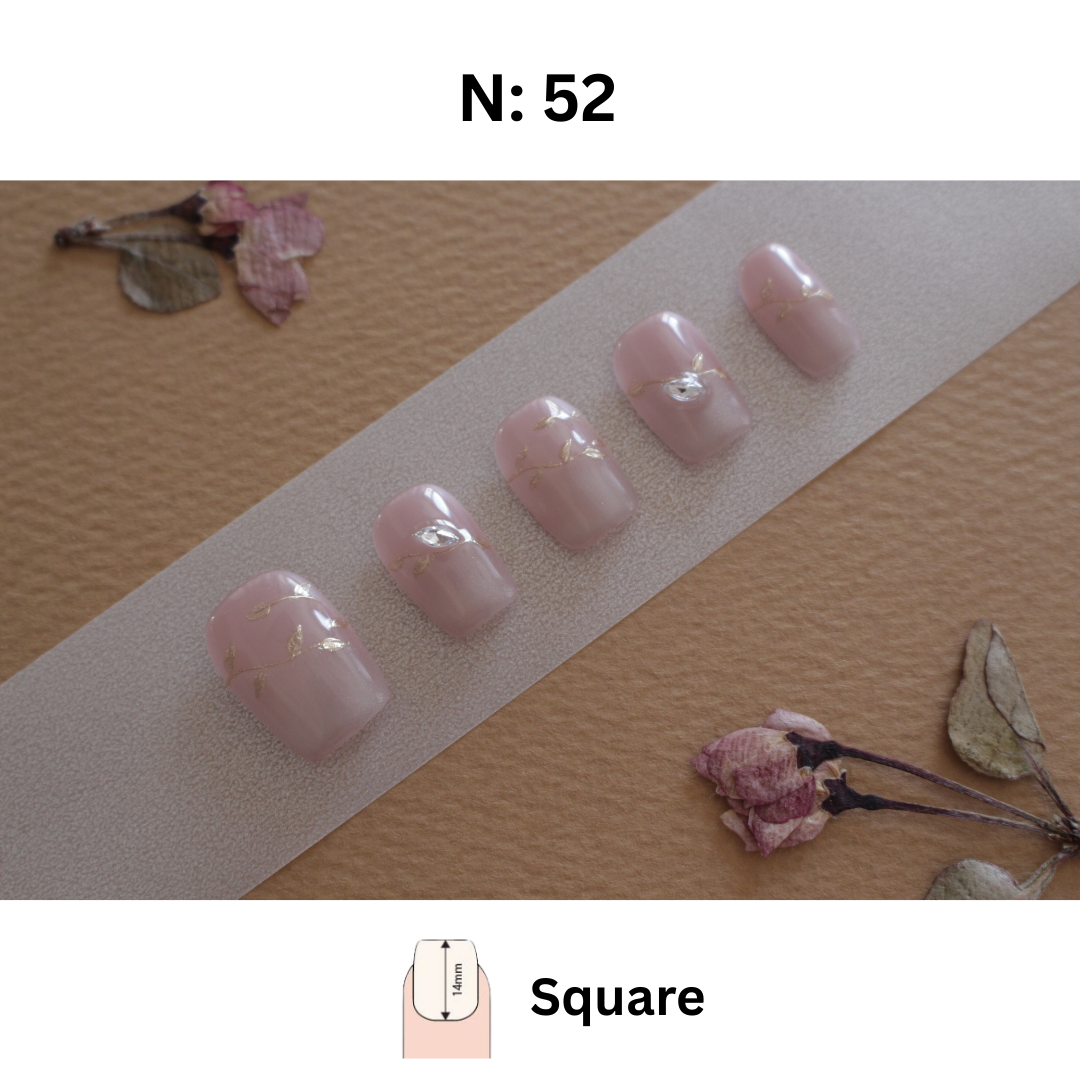 N°52 – Nude Pink with Golden Leaves | Square