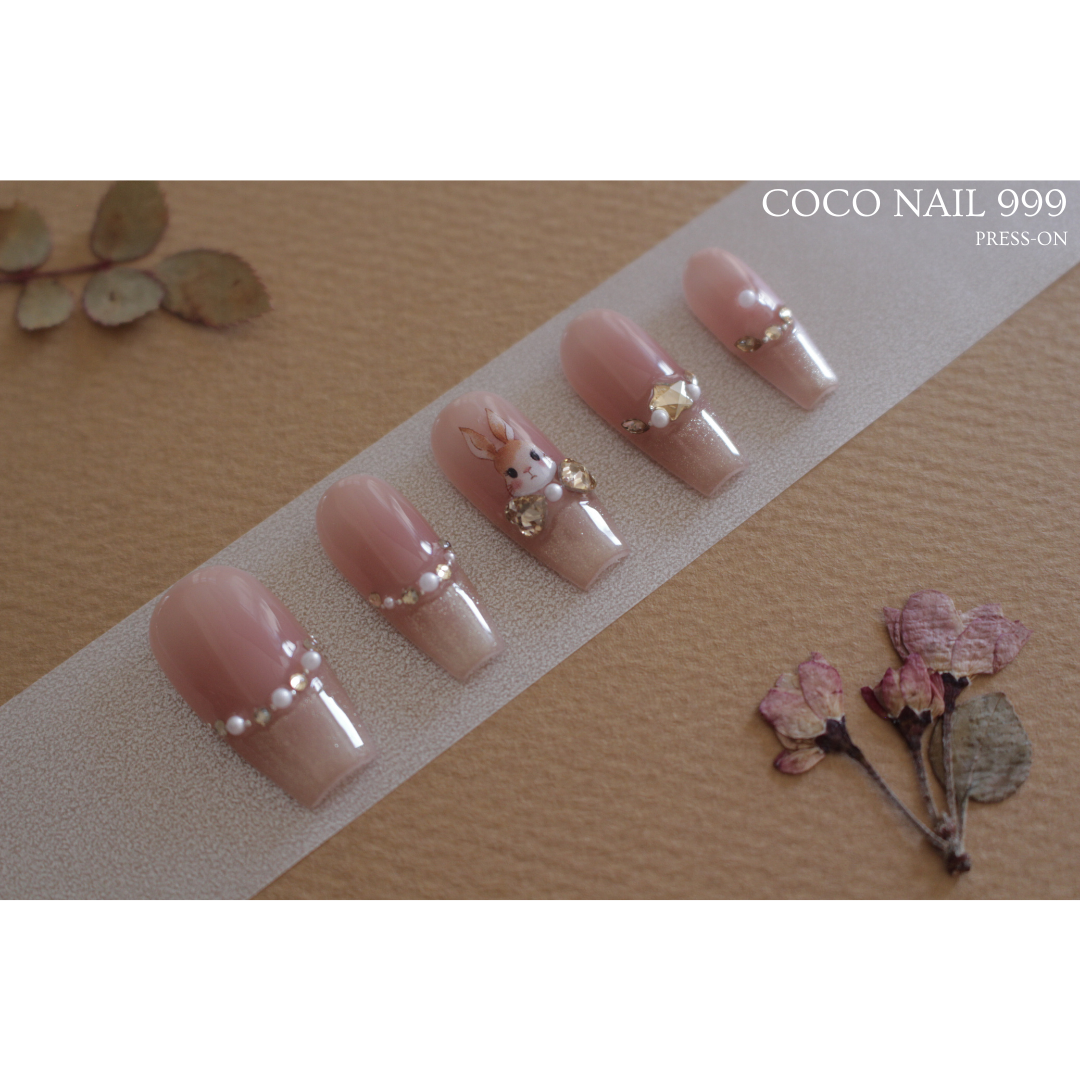 N°27 – Nude & Glitter Bunny Design | Long Coffin