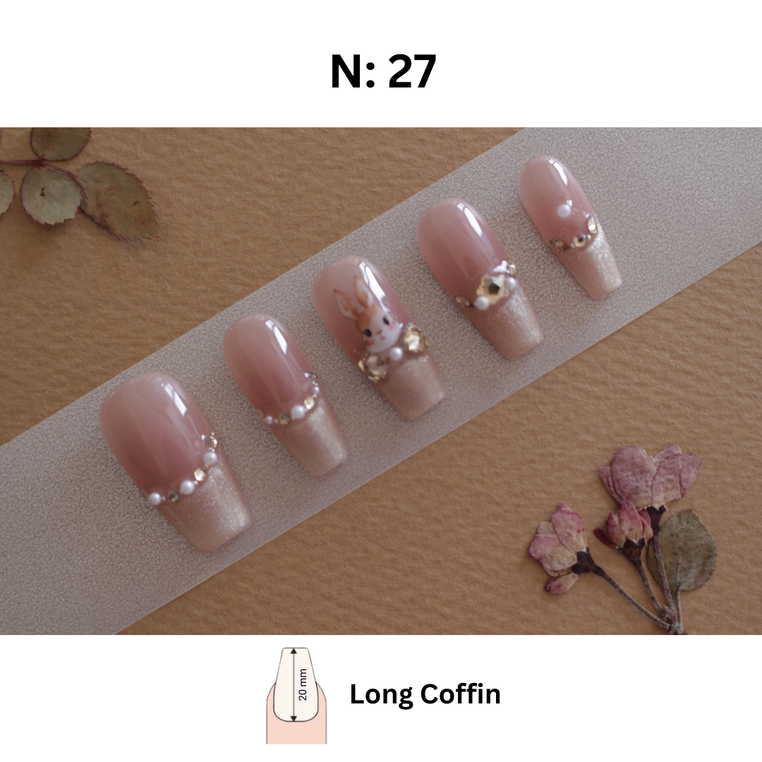 N°27 – Nude & Glitter Bunny Design | Long Coffin