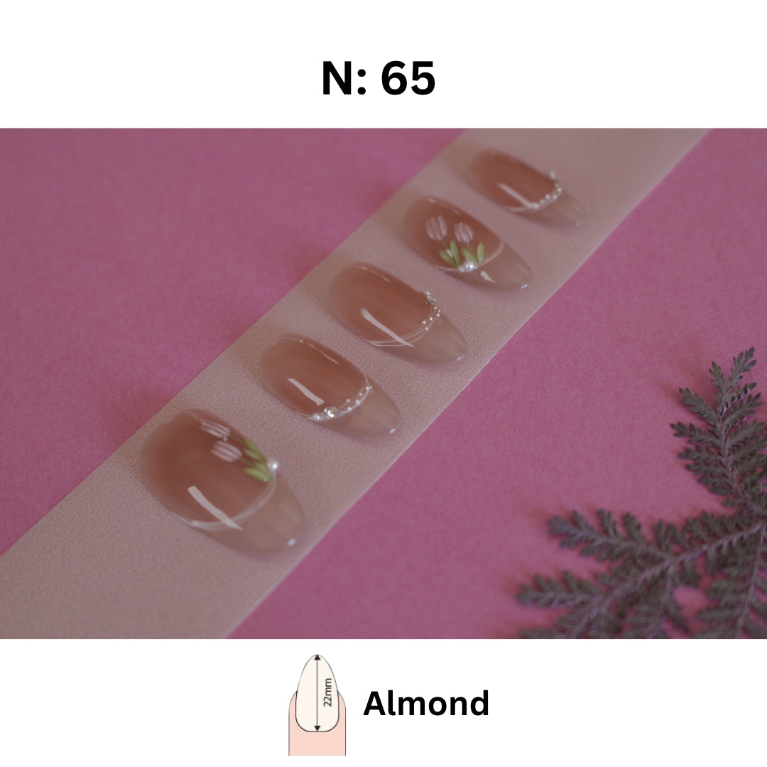 N65 - Delicate Almond Blooms | Press-On Nails by COCO NAIL 999