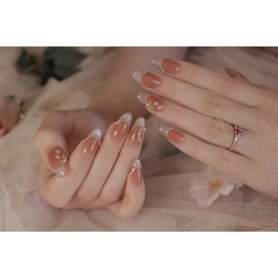 N65 - Delicate Almond Blooms | Press-On Nails by COCO NAIL 999