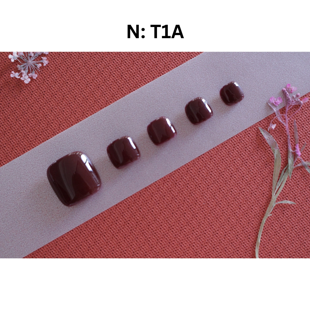 N°9-5-2 With Feet – Deep Cherry Gloss Press-On Toe Nails