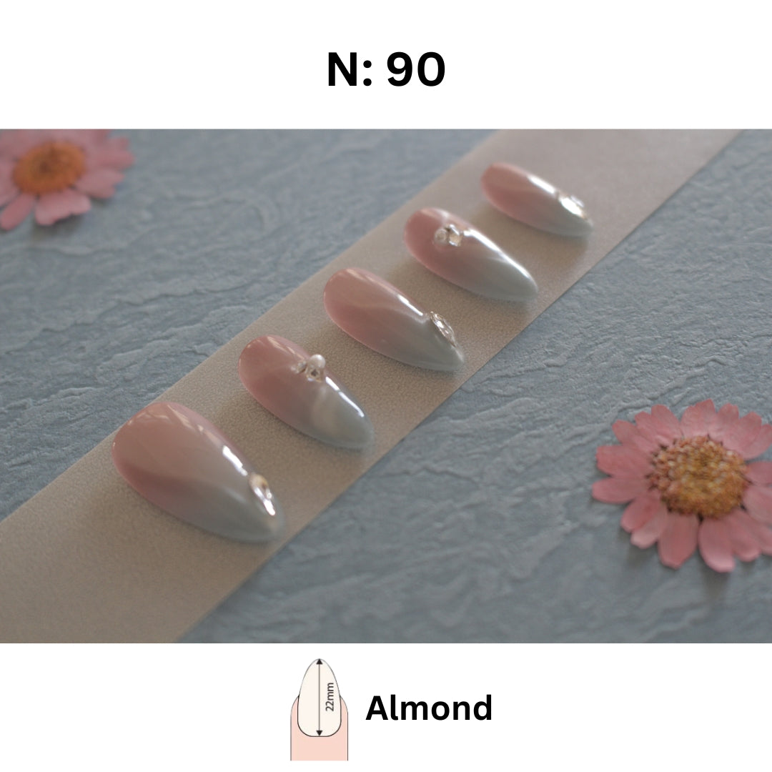✨N: 90 Almond Pink & Gray Ombre Pearl Press-On Nails.