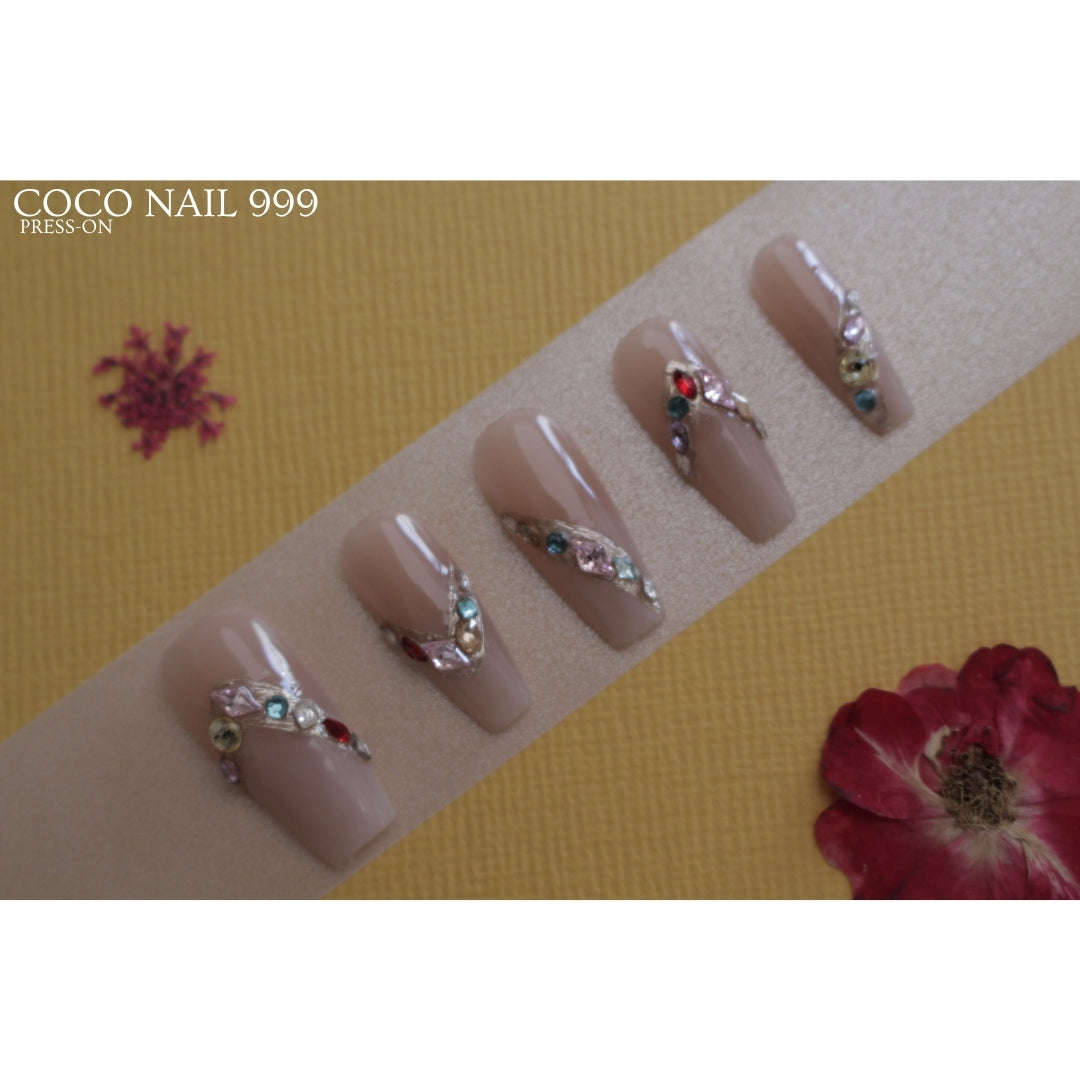 ✨N: 85 Almond Gemstone Nude Press-On Nails.