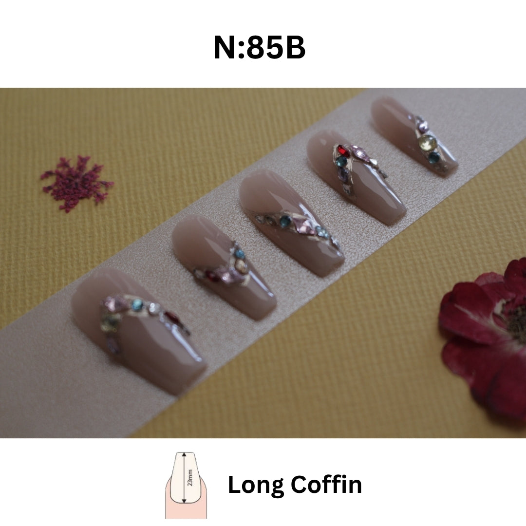 ✨N: 85 Almond Gemstone Nude Press-On Nails.