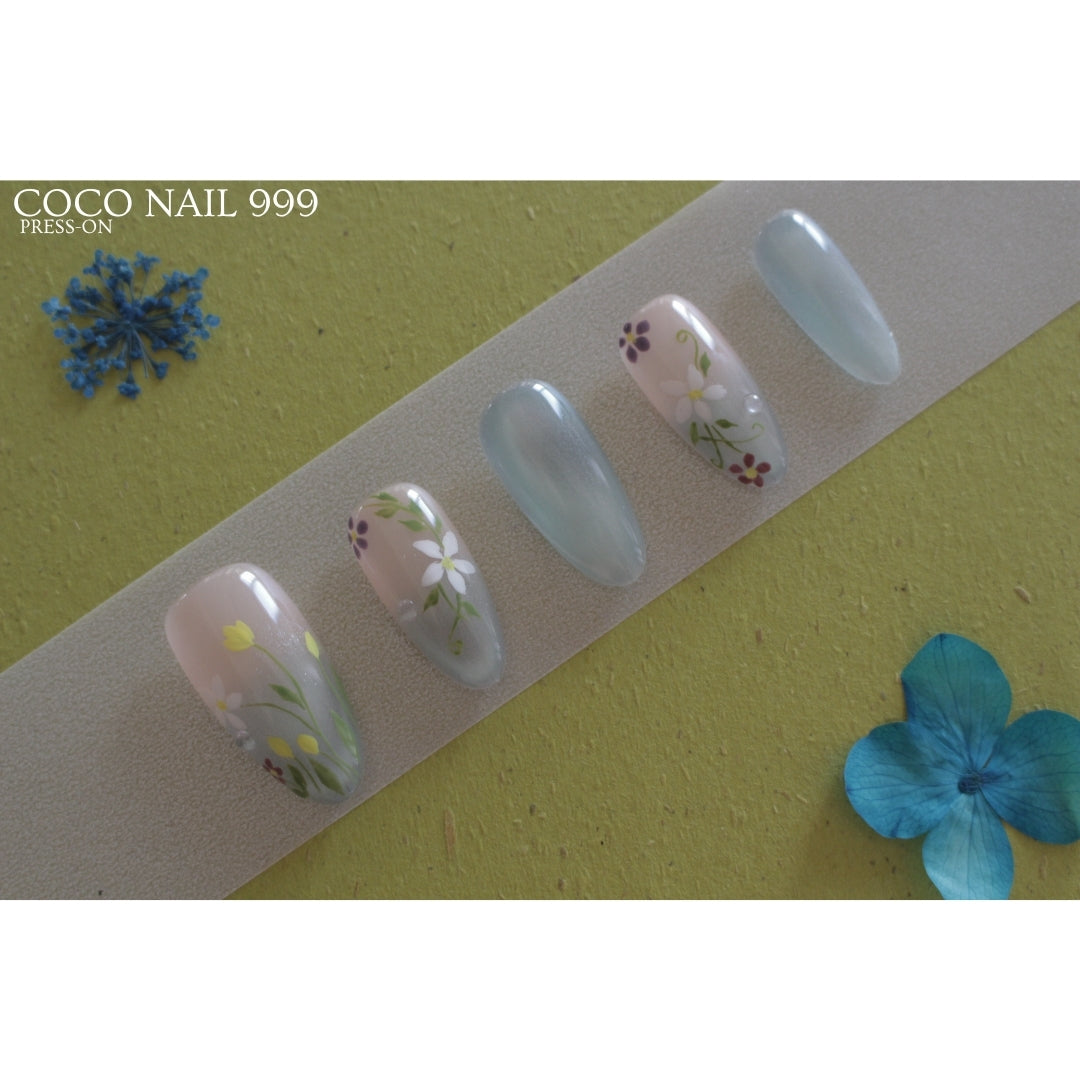 ✨N-66-Pastel Floral Garden Almond Press-On Nails.
