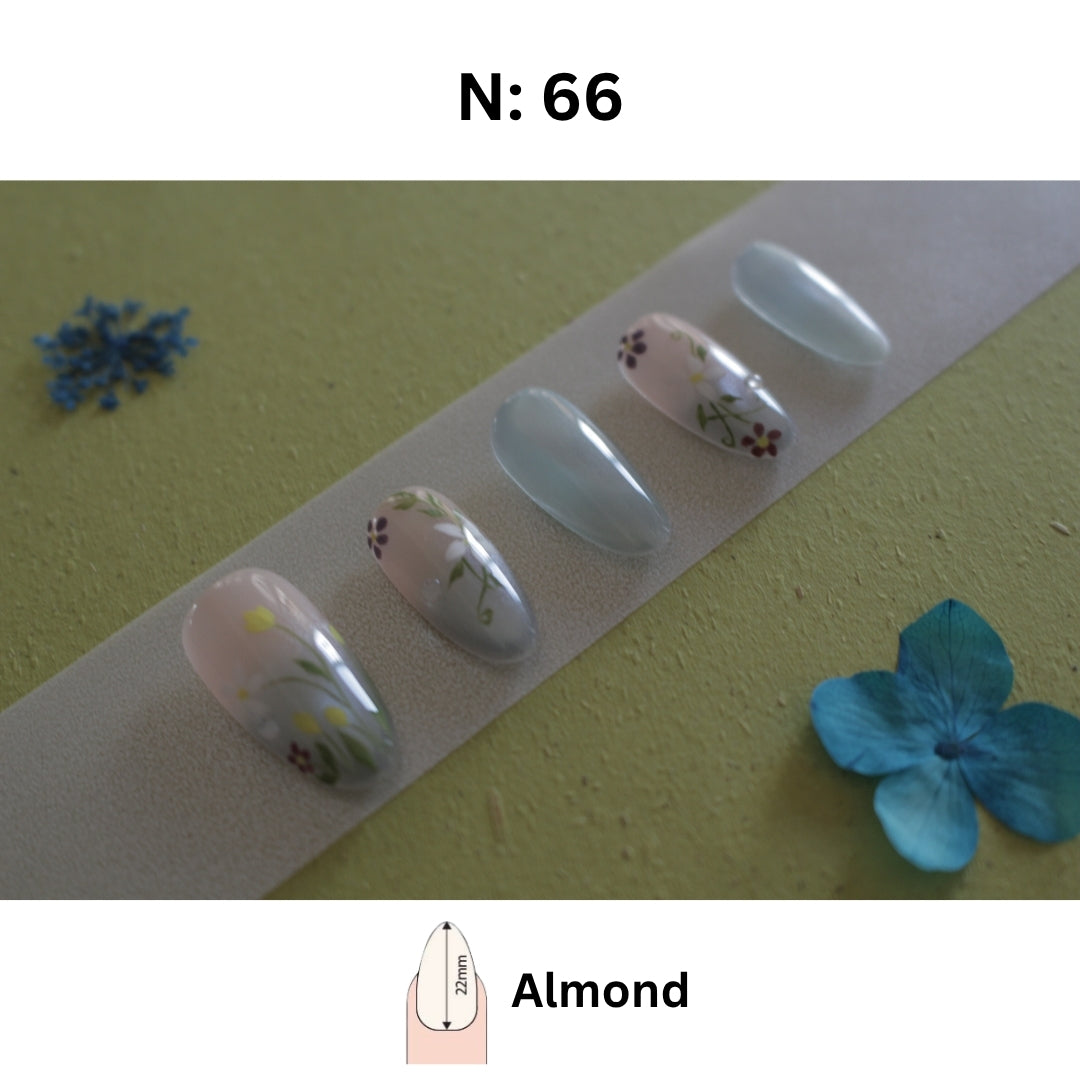✨N-66-Pastel Floral Garden Almond Press-On Nails.