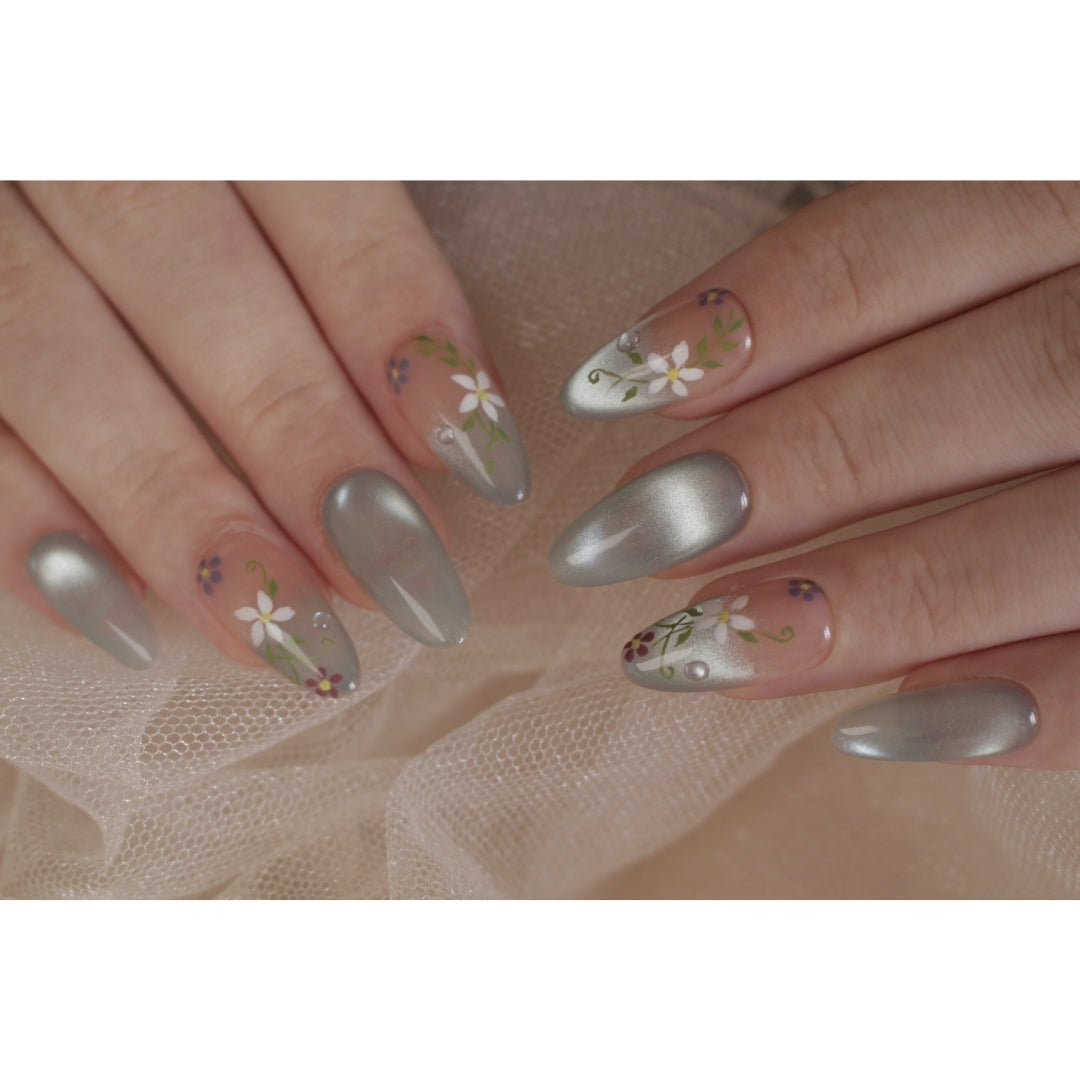 ✨N-66-Pastel Floral Garden Almond Press-On Nails.
