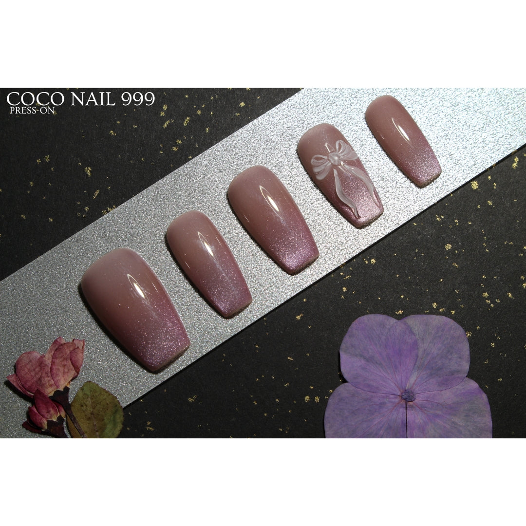 ✨ N: 1-2 Shimmer Pink Bow Press-On Nails.