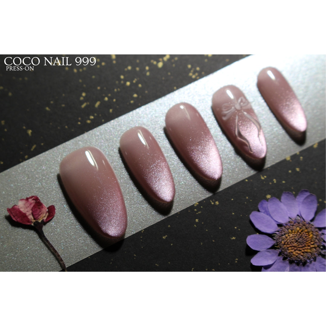 ✨ N: 1-2 Shimmer Pink Bow Press-On Nails.