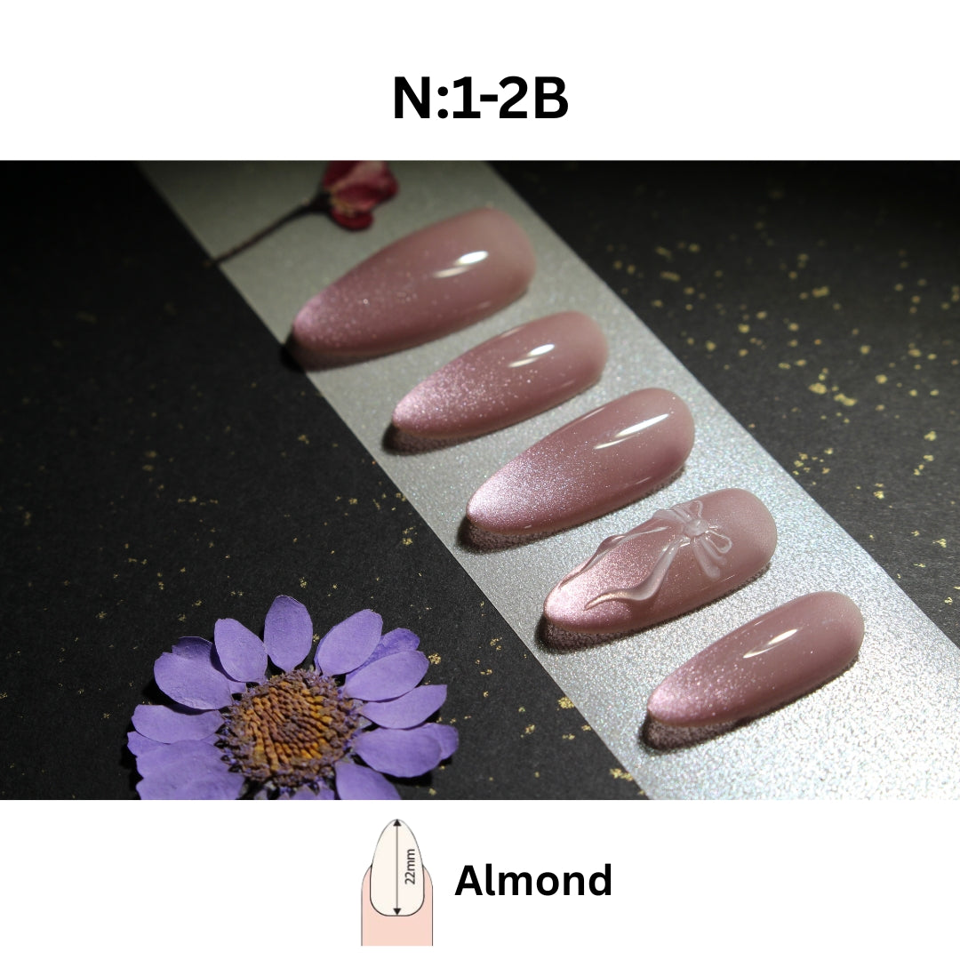 ✨ N: 1-2 Shimmer Pink Bow Press-On Nails.