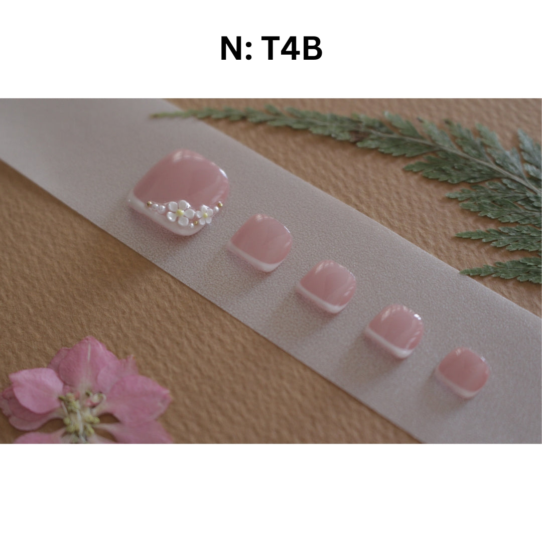 N°T4B – Floral French | Toe Press-On Nails