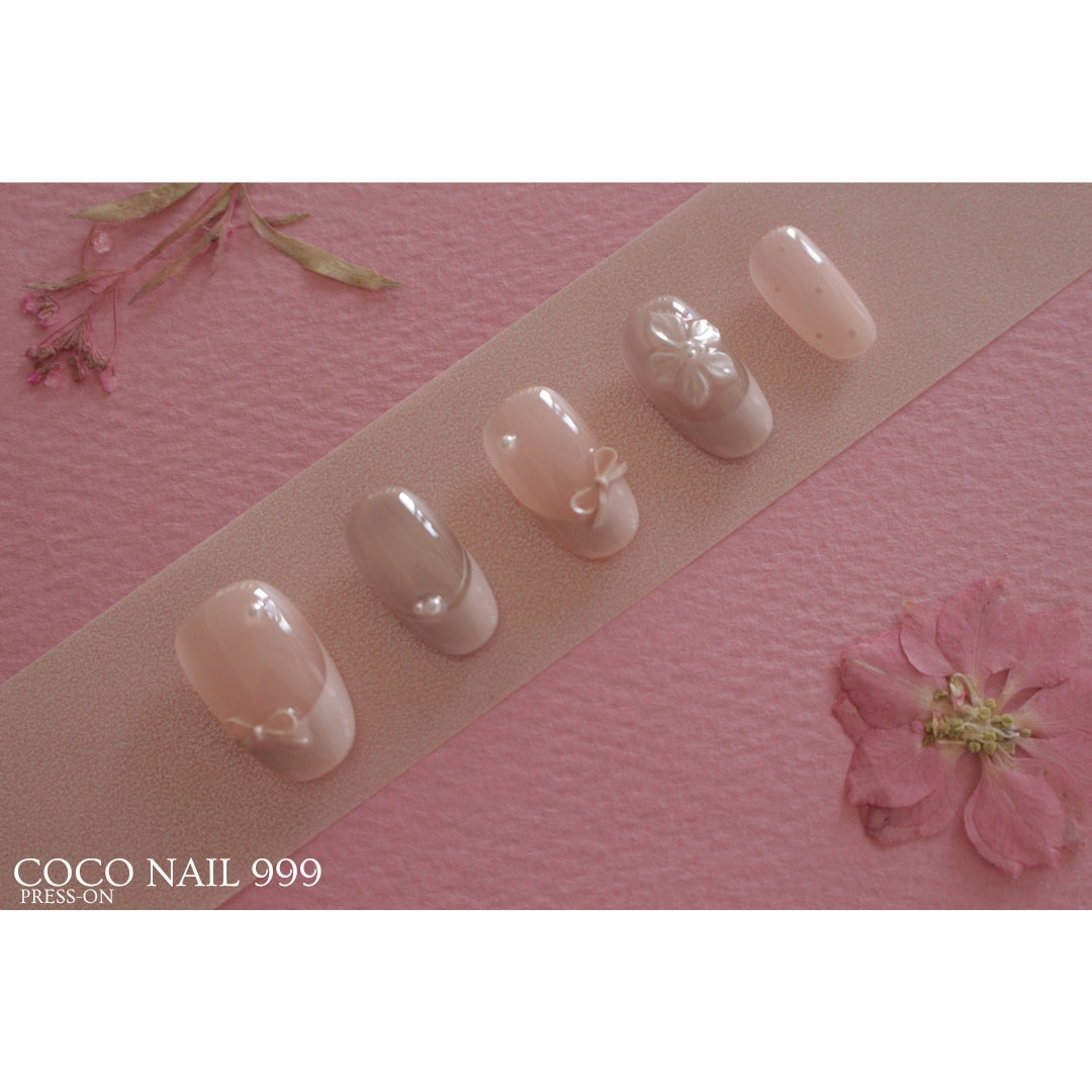 Sweet Nude Bow Press-On Nails – Oval & Almond (N:99A)