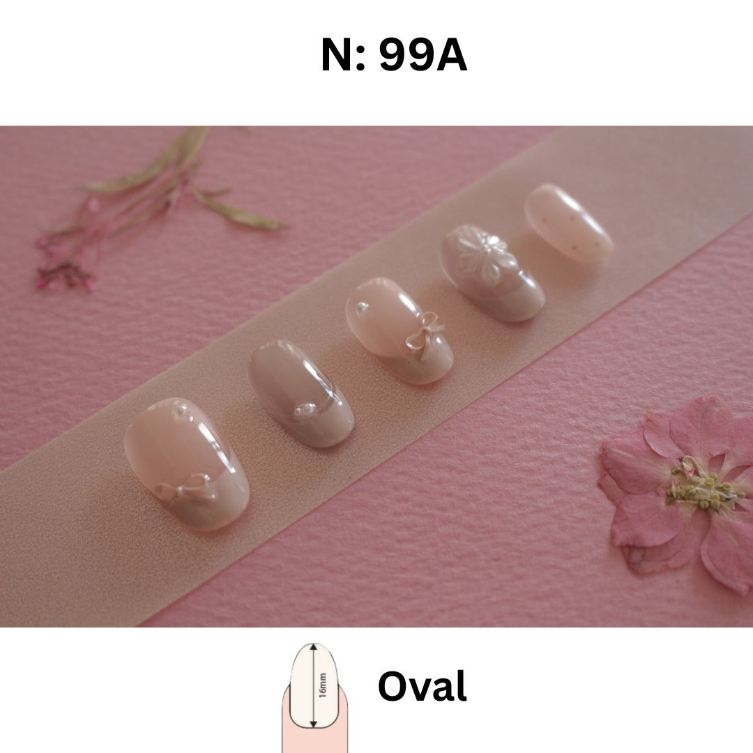 Sweet Nude Bow Press-On Nails – Oval & Almond (N:99A)