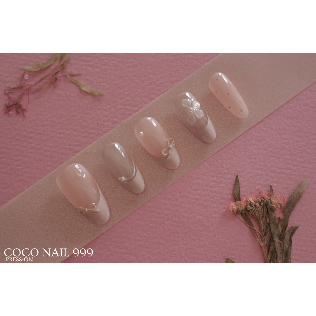 Sweet Nude Bow Press-On Nails – Oval & Almond (N:99A)