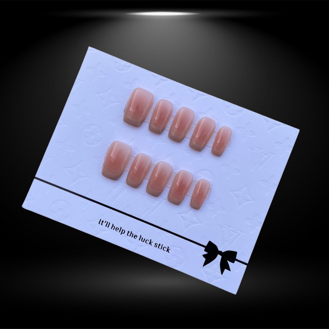 Square Medium 17mm Nails with Soft Pink Ombre and White French Tips #149