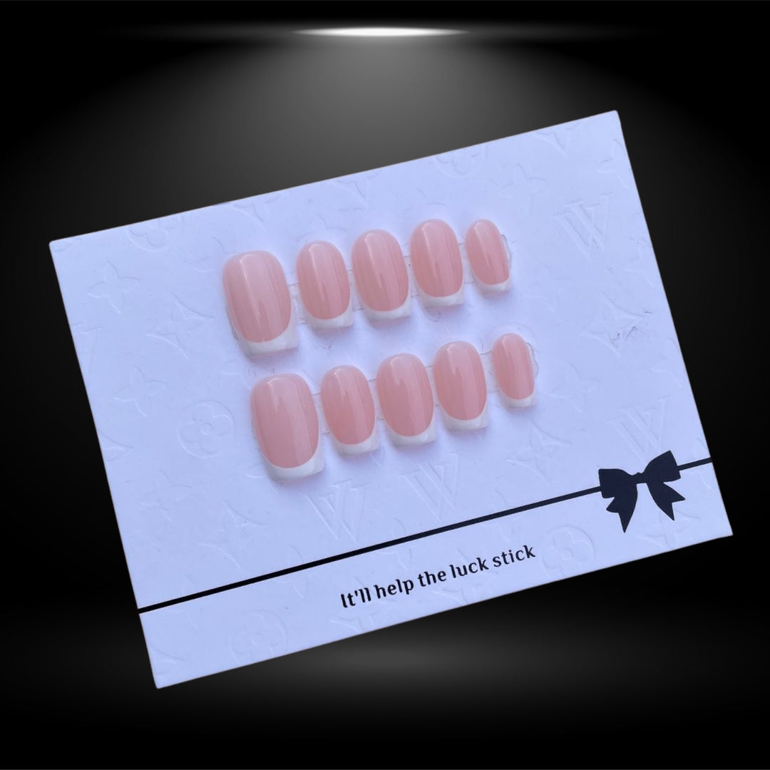 Cold Pink Square Medium 17mm Nails with White French Tips #148