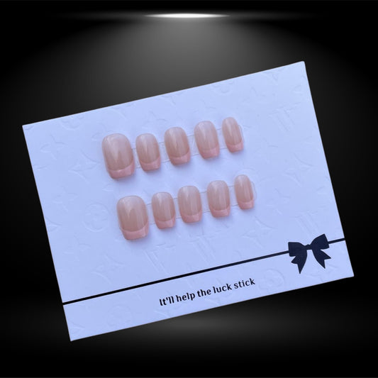 Chic Nude: Square Short Press-On Nails with Pink Ombre and French Tips ✨#155-1