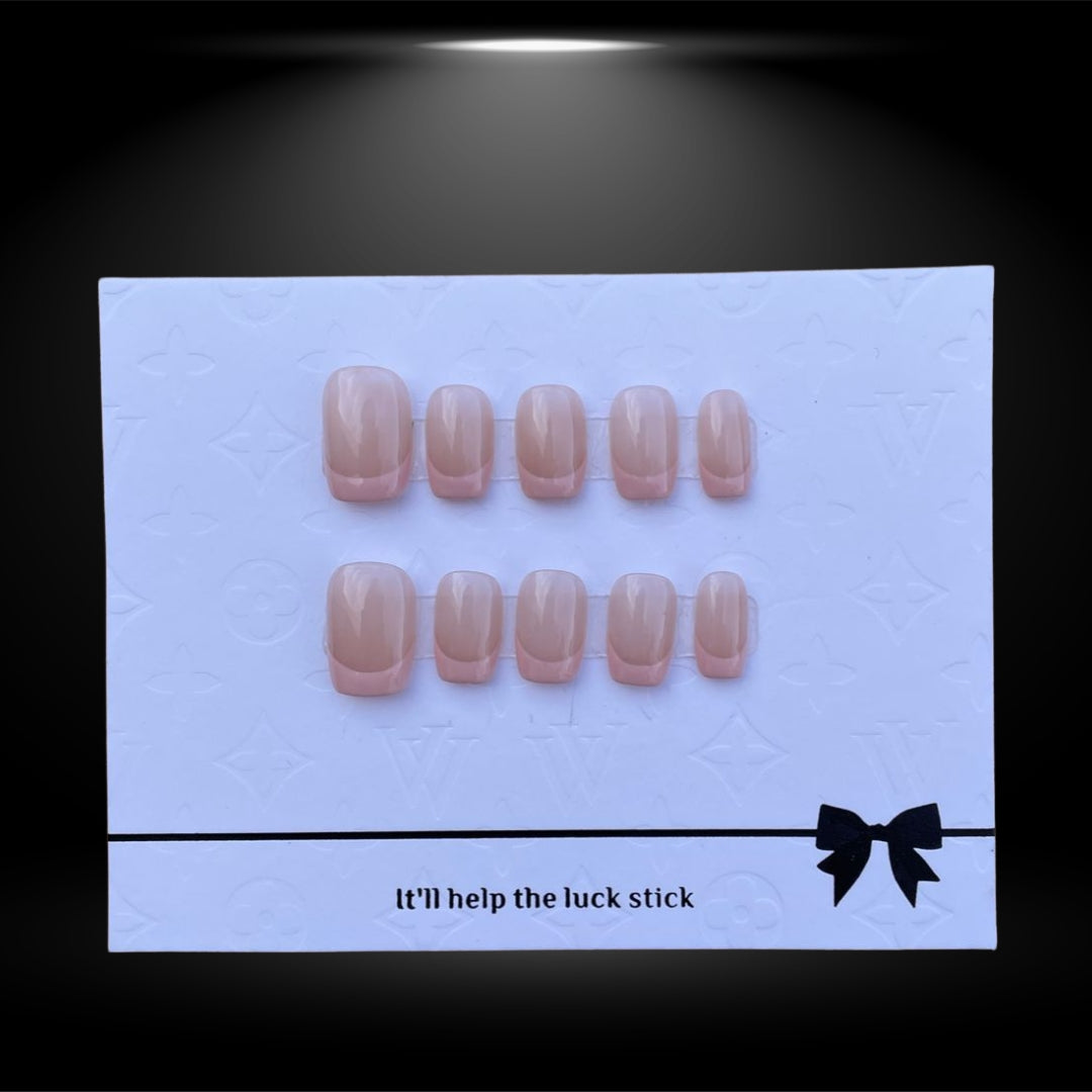 Chic Nude: Square Short Press-On Nails with Pink Ombre and French Tips ✨#155-1