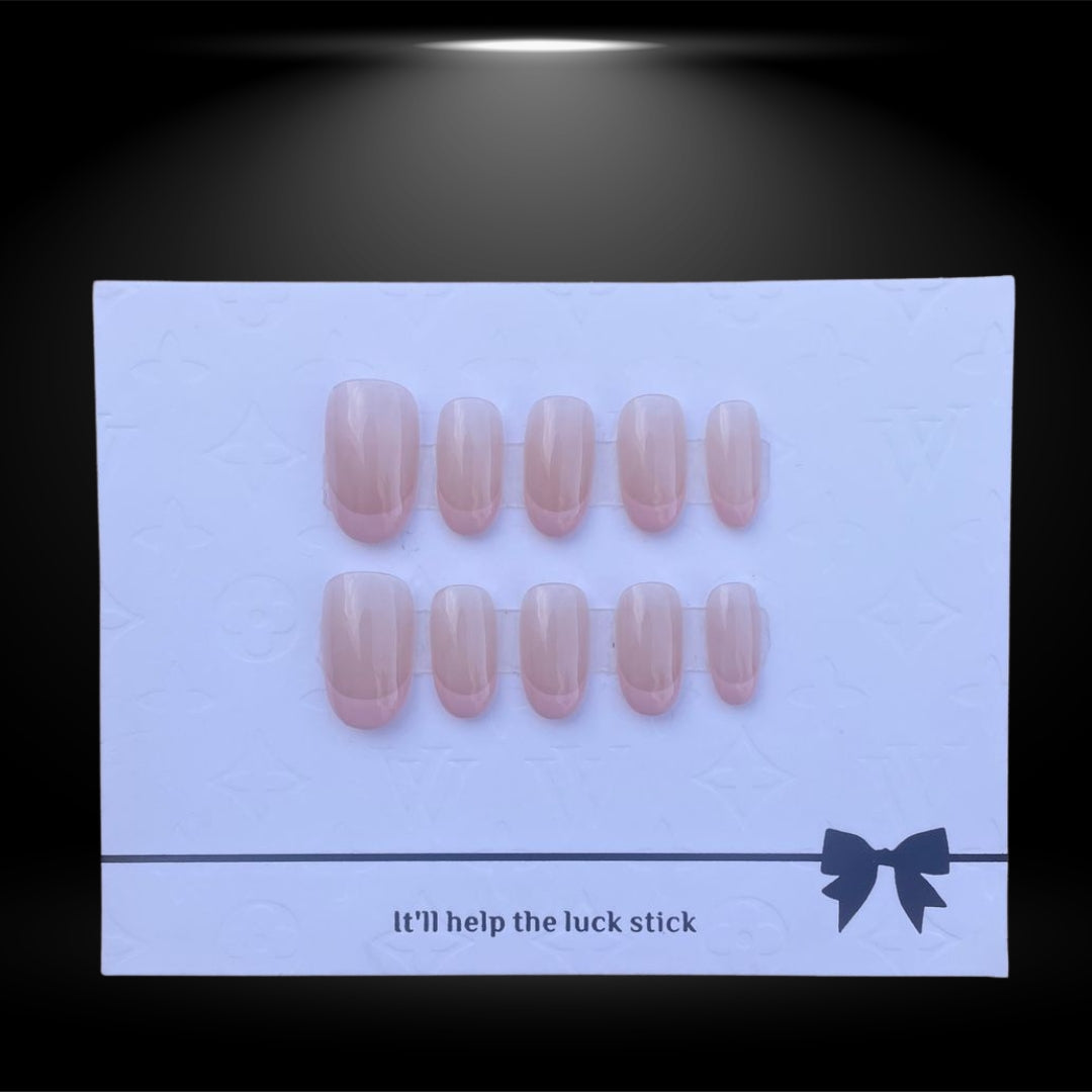 Ombre nude Ovale 16mm with pink french tips #155-2