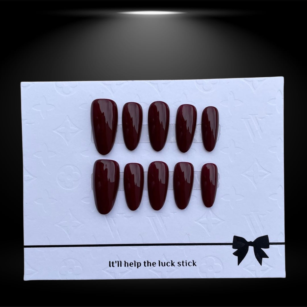 Almond Press-On Nails in Deep Cherry Red #A9-4