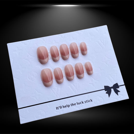 Oval Press-On Nails with Soft Pink Ombre and White French Tips #78