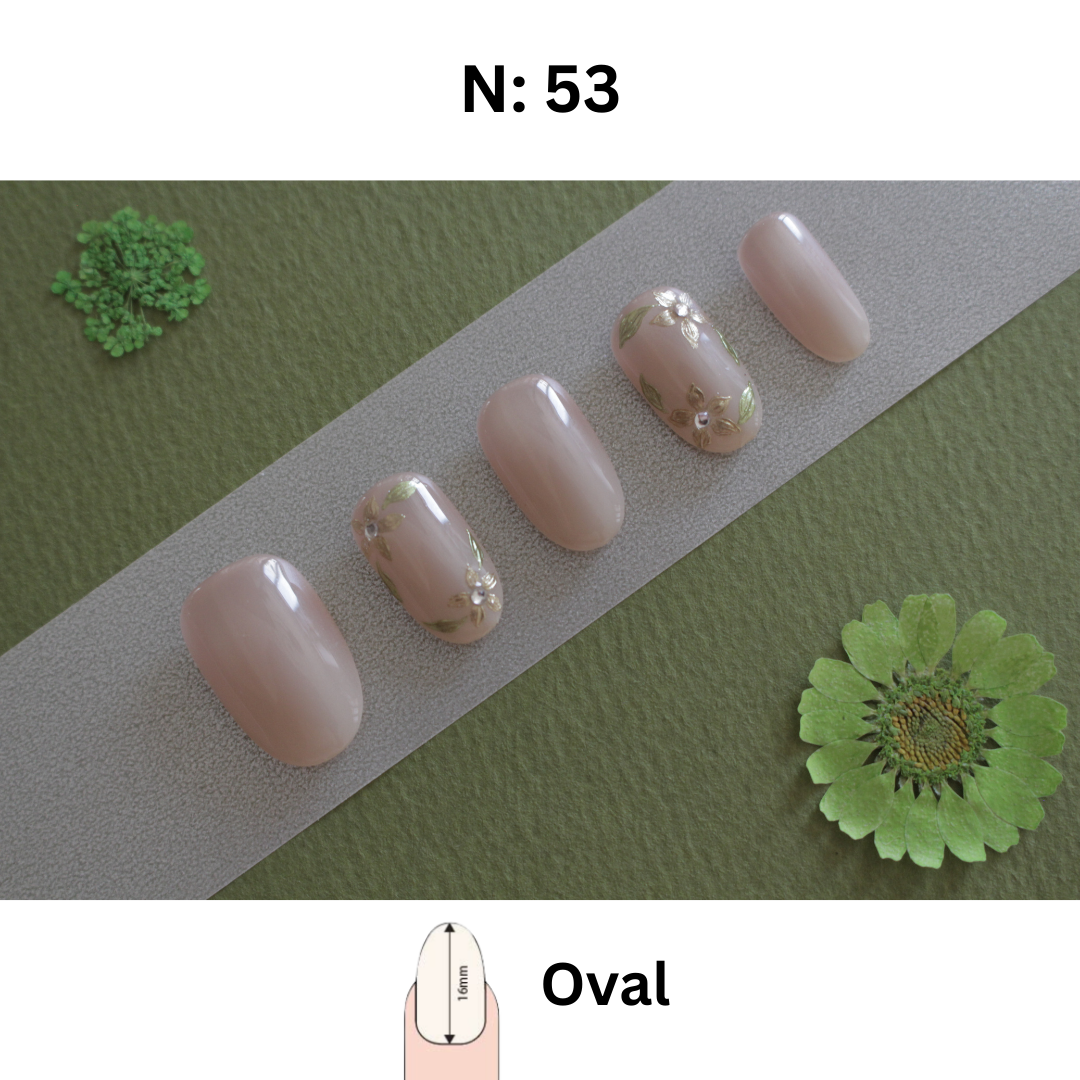N:53 – Oval (Floral Nude with Green-Gold Accents)