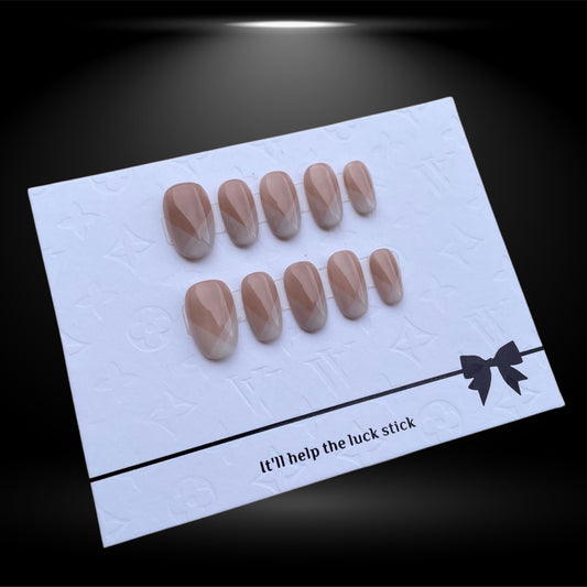 Oval Press-On Nails with Nude Geometric Shine #141-2