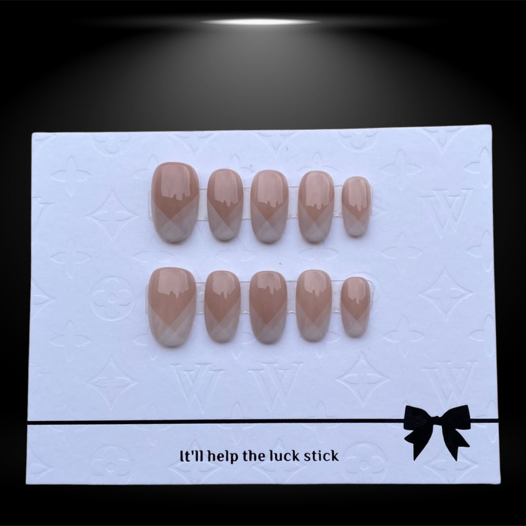 Oval Press-On Nails with Nude Geometric Shine #141-2