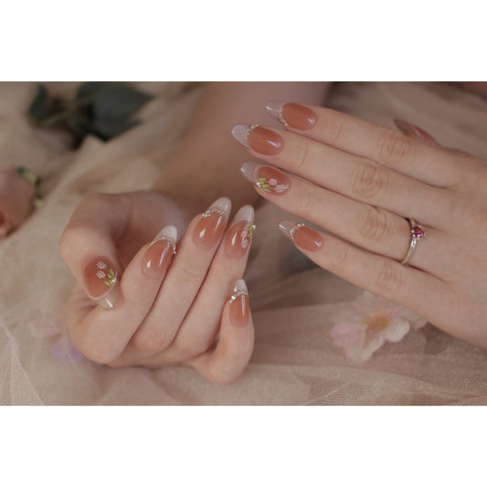 N65 - Delicate Almond Blooms | Press-On Nails by COCO NAIL 999