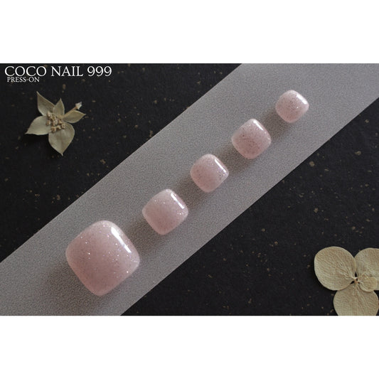 🌸 T3A – Natural Pink Sparkle Press-On Toe Nails