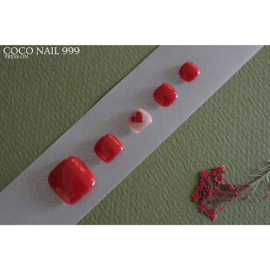 ❤️ T3B – Red &amp; Heart Accent Press-On Toe Nails