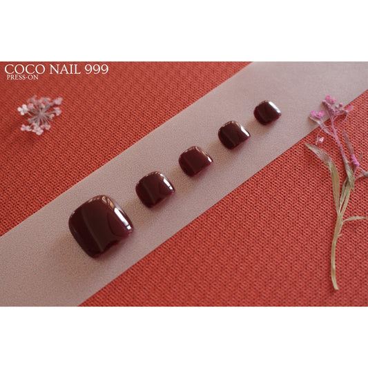 N°9-5-2 With Feet – Deep Cherry Gloss Press-On Toe Nails