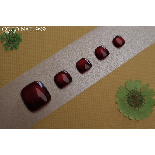🍷 N°62-1 With Feet  – Classic Burgundy Press-On Toe Nails