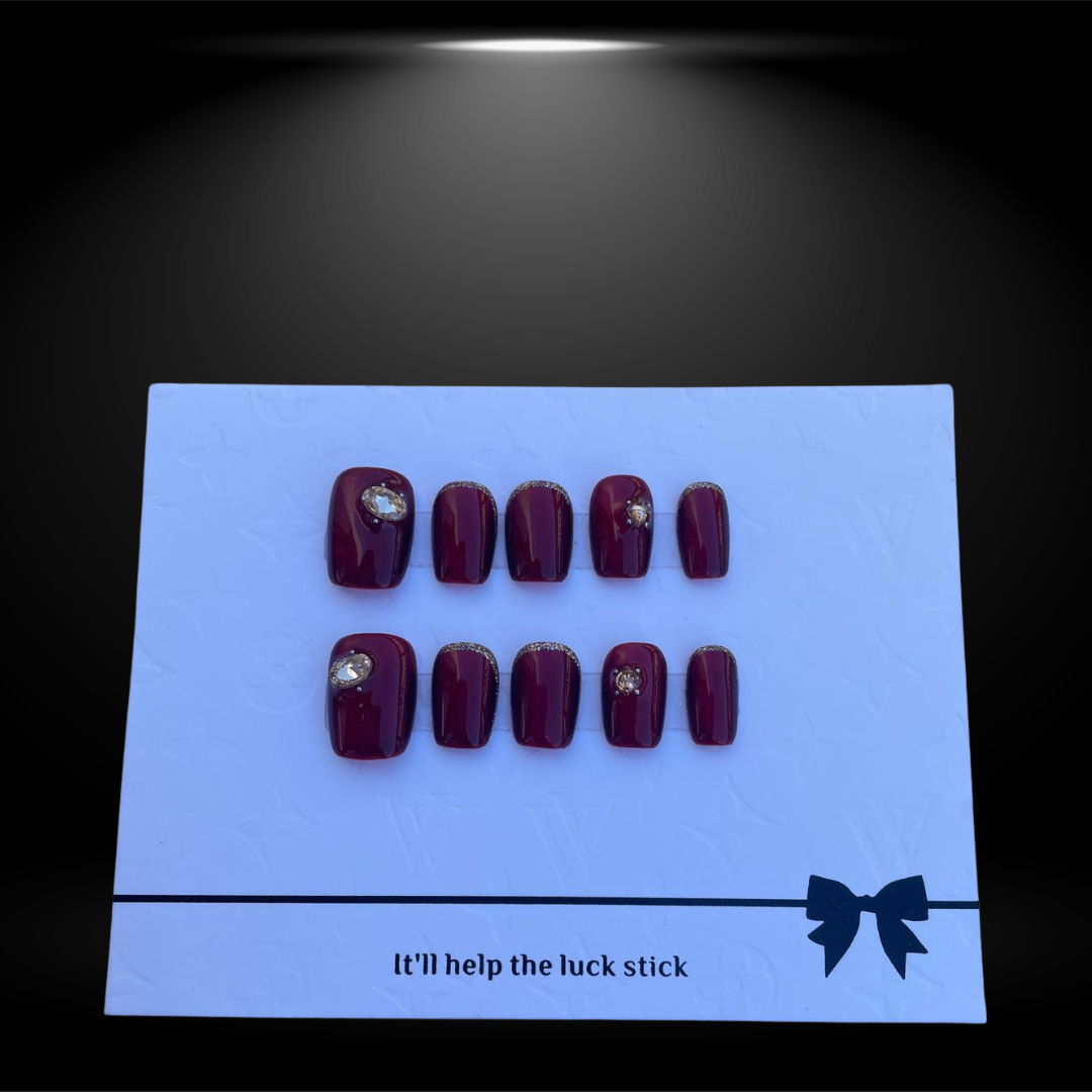 Handmade Red Square Press-On Nails with Jelly Finish - 14mm