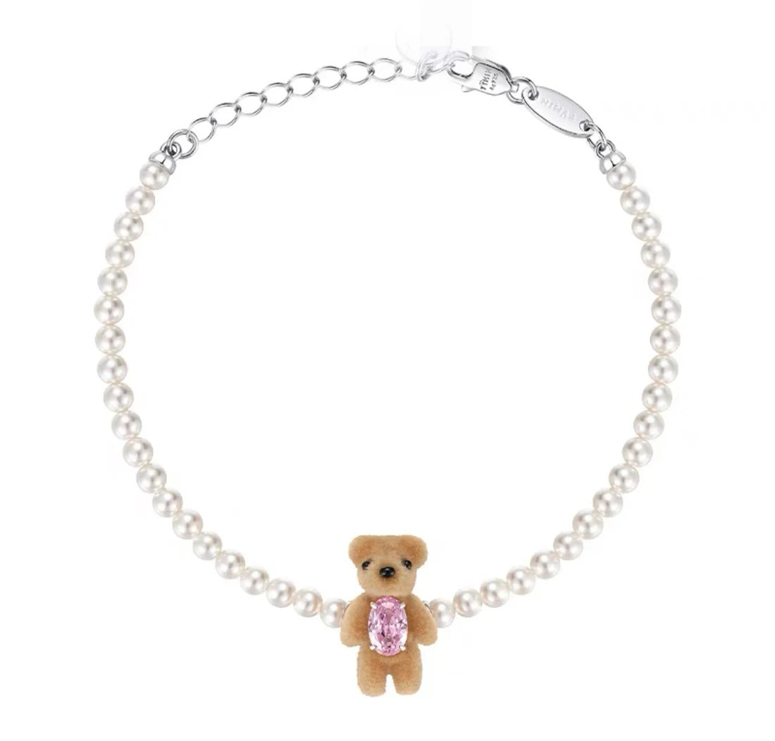 Paradise Mini flocked bear artificial pearl bracelet adjustable women's style #D1168