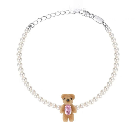 Paradise Mini flocked bear artificial pearl bracelet adjustable women's style #D1168