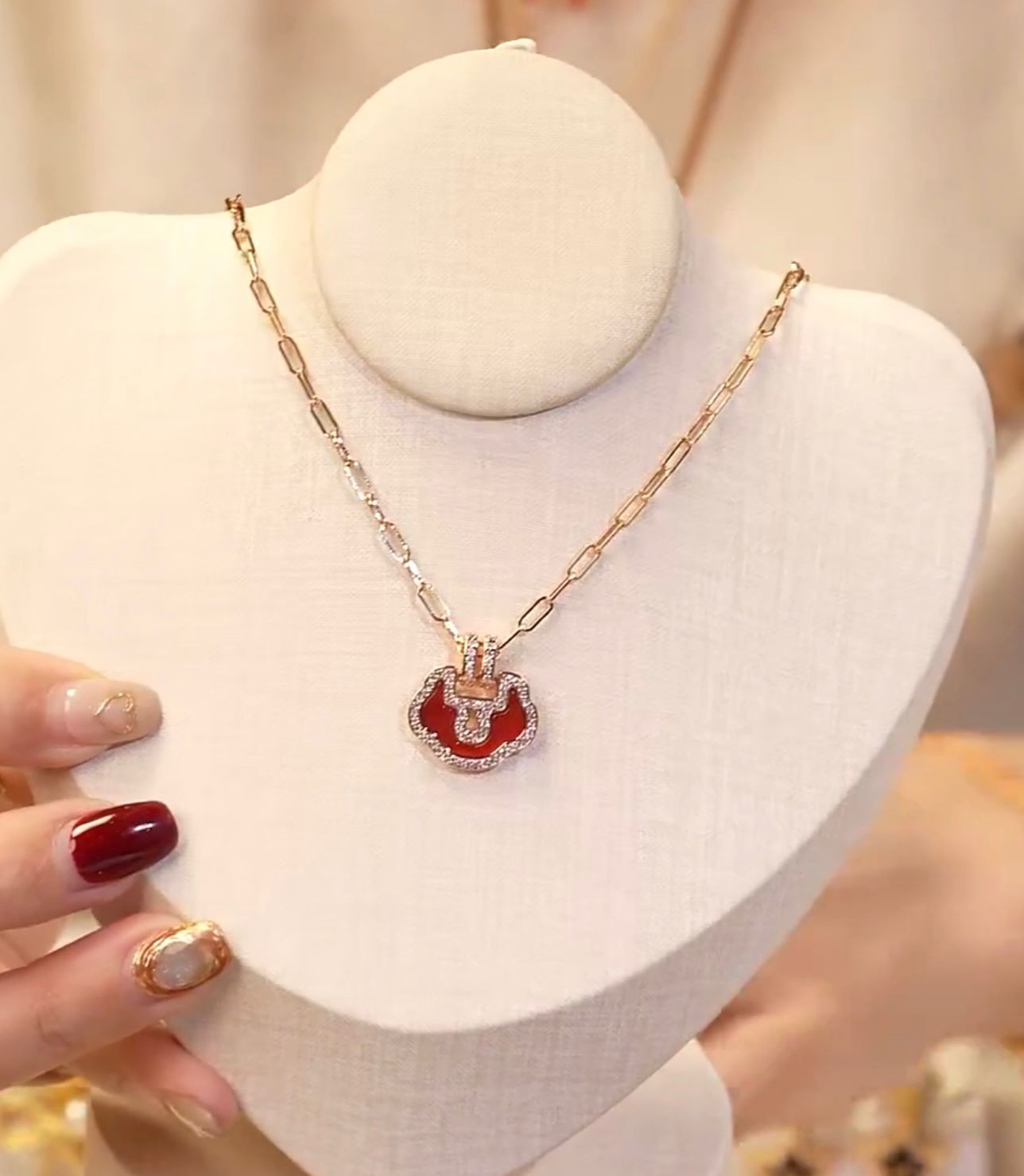 ✨ Radiant Red Enamel & Crystal Pendant Necklace – Elegant & Bold  #D1247 🌟