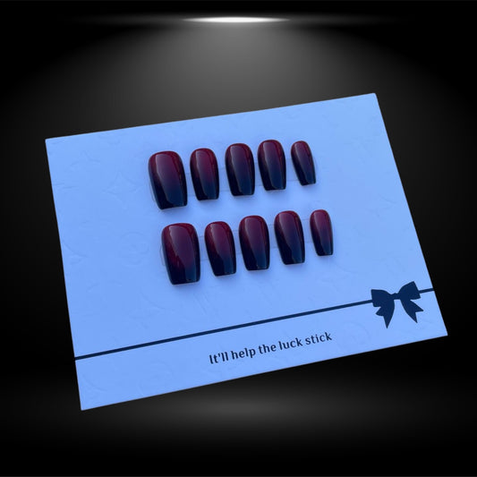 🖤✨ Velvet Noir: Deep Burgundy Square Press-On Nails #98-1