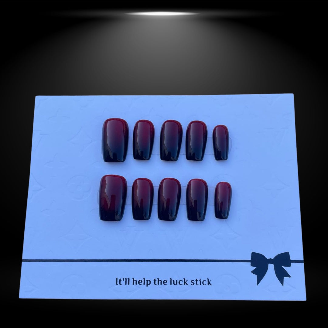 🖤✨ Velvet Noir: Deep Burgundy Square Press-On Nails #98-1