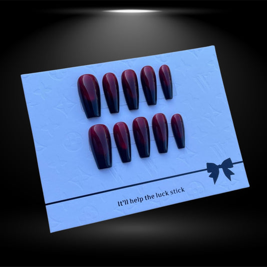 🖤✨ Velvet Noir: Deep Burgundy Coffin Press-On Nails 98-2