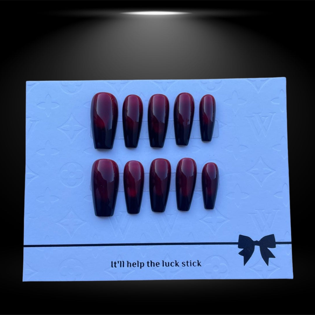 🖤✨ Velvet Noir: Deep Burgundy Coffin Press-On Nails 98-2