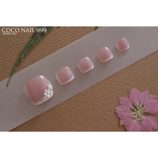 N°T4B – Floral French | Toe Press-On Nails