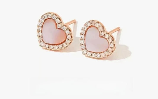 Pink Nacre Heart Stud Earrings