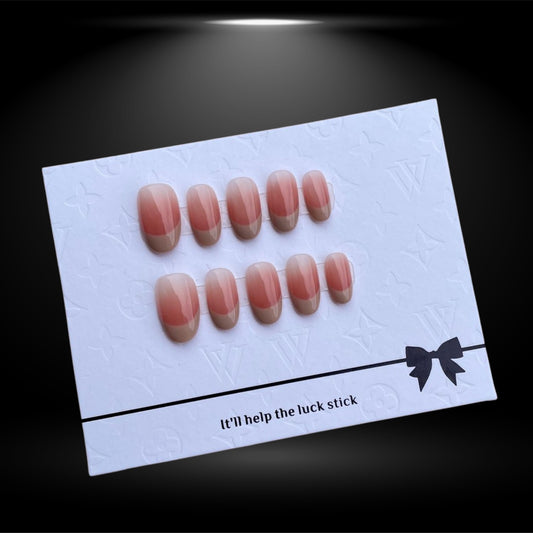 🩷 Oval Press-On Nails with Soft Pink Ombre and White French Tips #60-2