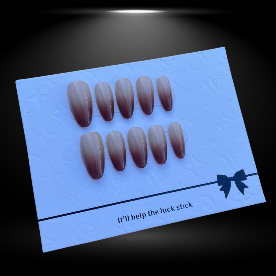 ✨ Ombre Elegance: Gradient Brown Almond 22mm Press-On Nails #124-2