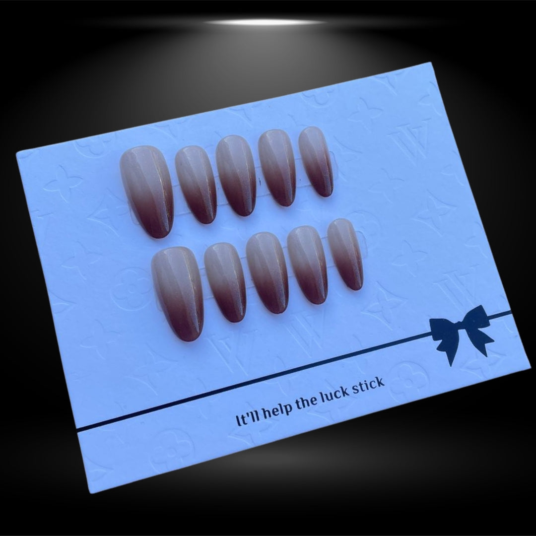 ✨ Ombre Elegance: Gradient Brown Almond 22mm Press-On Nails #124-2