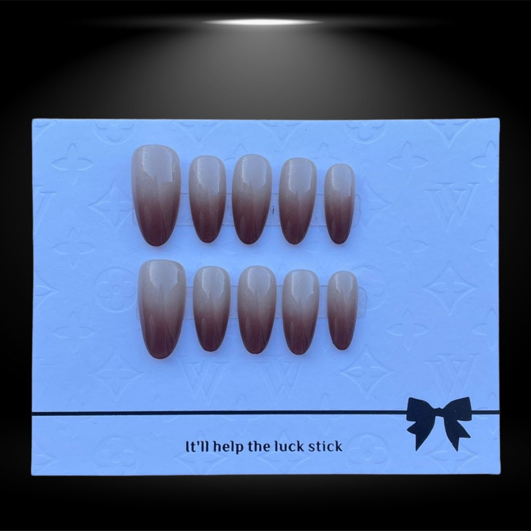 ✨ Ombre Elegance: Gradient Brown Almond 22mm Press-On Nails #124-2