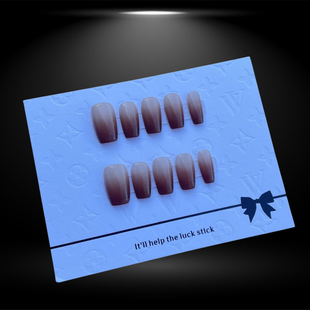 ✨ Ombre Elegance: Gradient Brown Square 17mm Press-On Nails #124-1